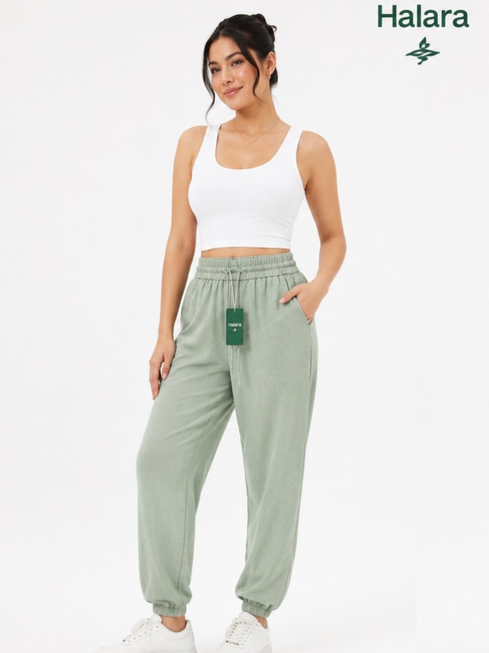 Halara Women Sage Green High Waisted Jogger Pants Size Small NWT Drawstring